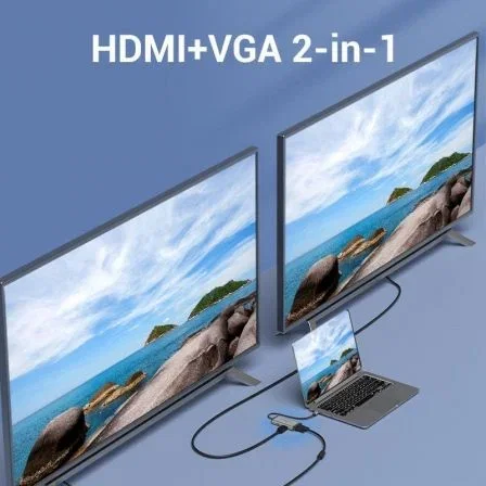 Vention TGSHB Hub USB-C 3 puertos USB 3.0 HDMI 4K VGA USB-C PD Gris